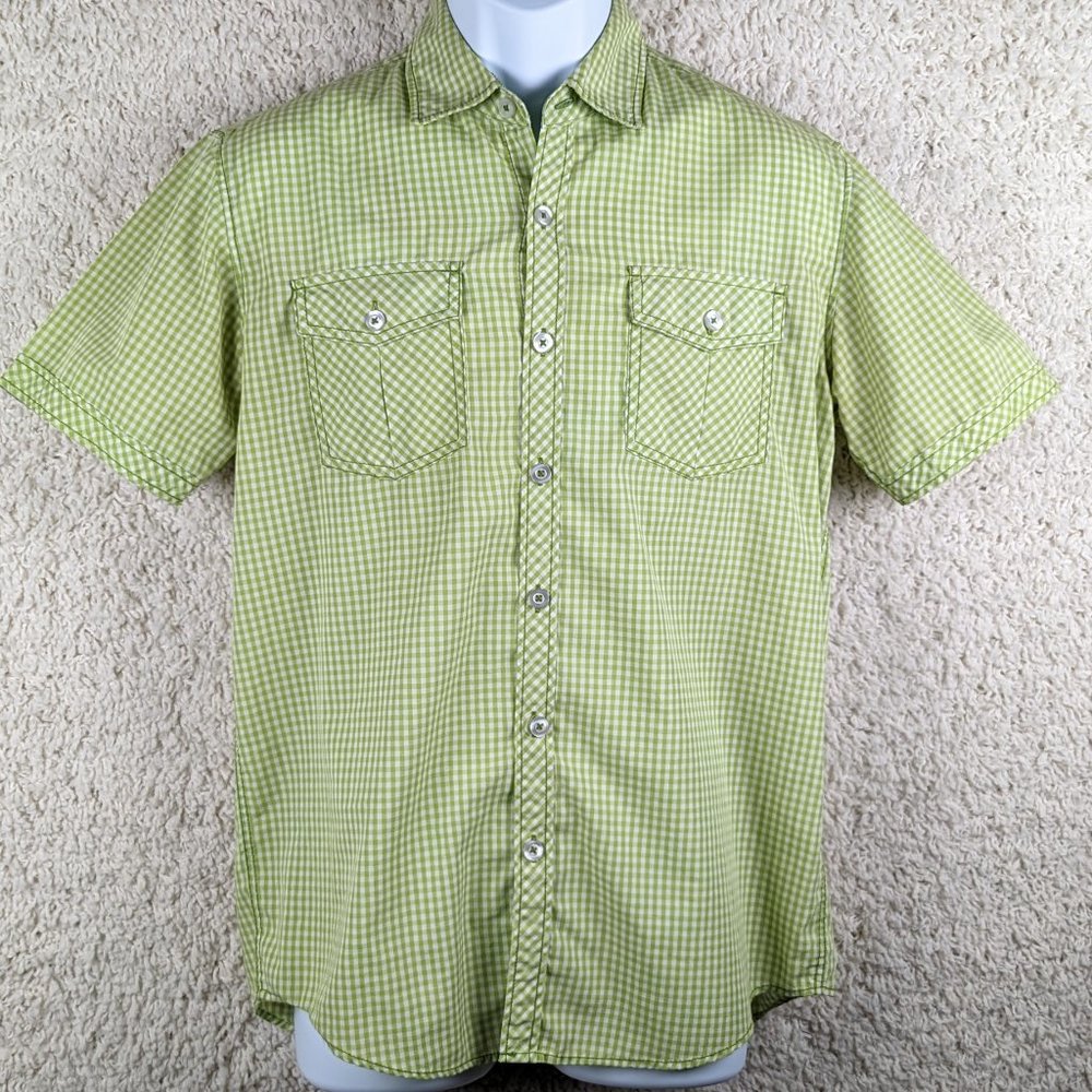 Michael Brandon* Men's Short Sleeve Button Down Curved Hem Pocket‎ Shirt~ Small